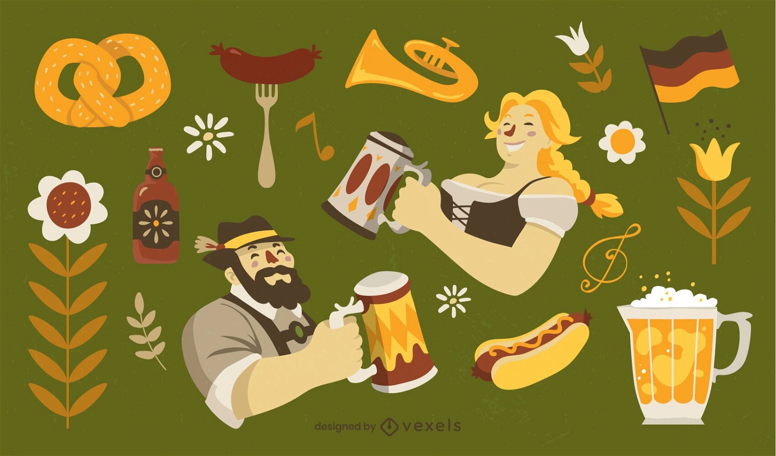 Conjunto de elementos culturais alemães da Oktoberfest