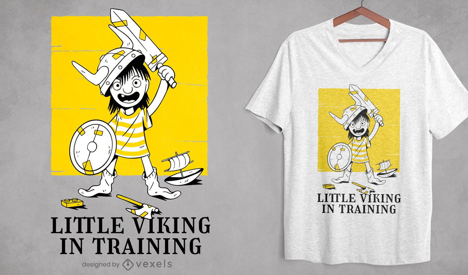 Desenho de t-shirt guerreiro de treinamento infantil viking