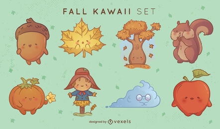 Conjunto de personagens de outono kawaii