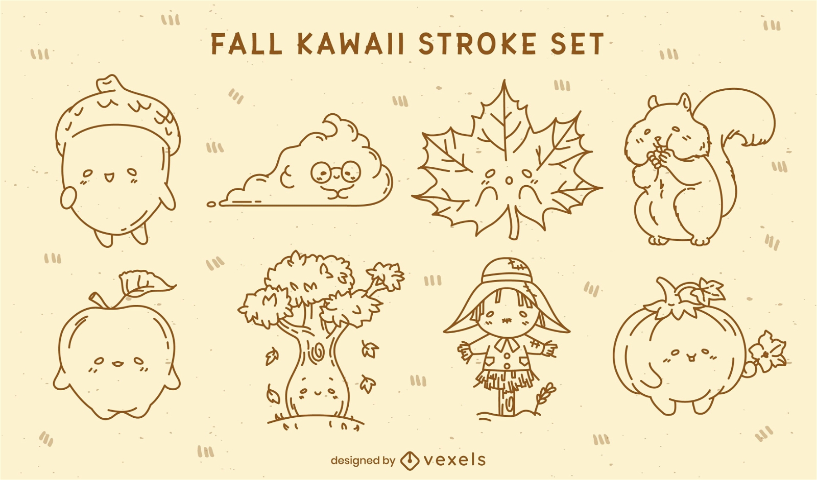Conjunto de caracteres do traço de outono do Kawaii