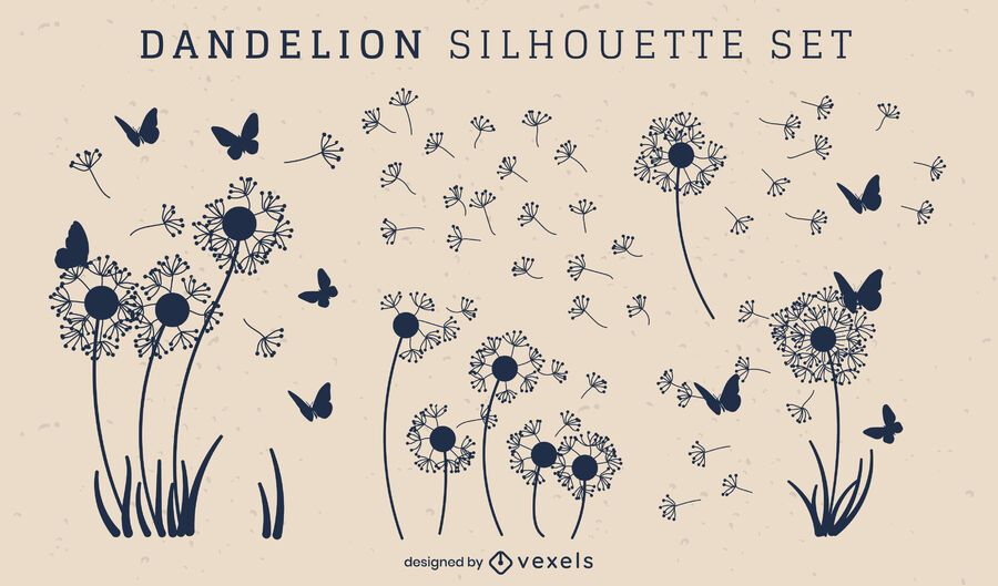 Set of dandelion silhouettes Set of dandelion silhouettes