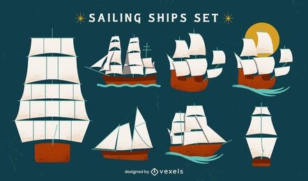 Conjunto plano de barcos de vela