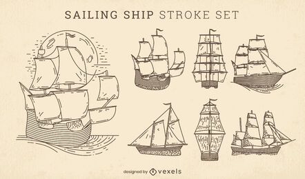 Sailing ships stroke set