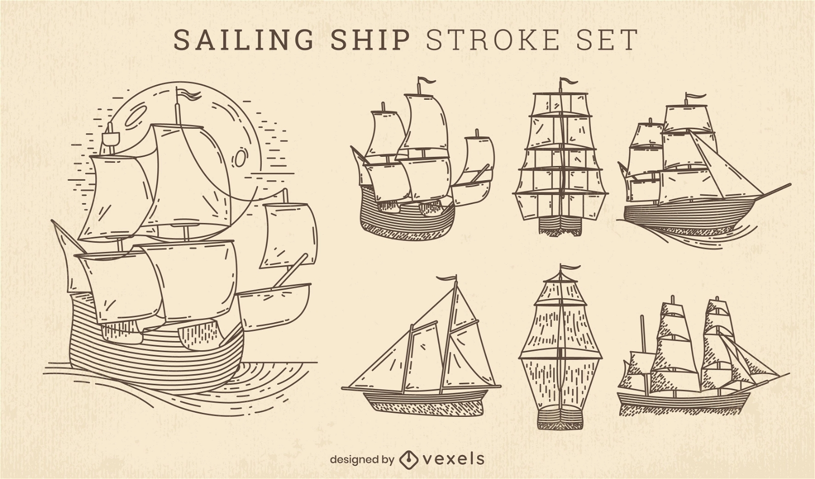 Sailing ships stroke set