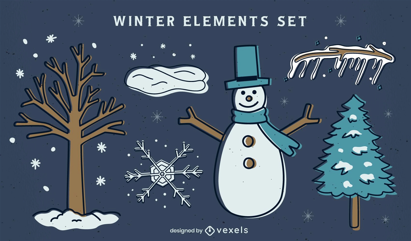 Winter set of flat colored elements 