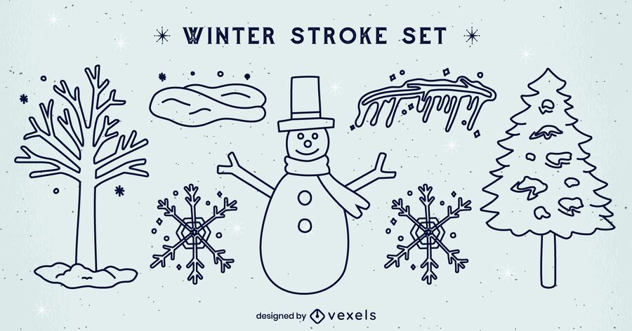 Winter set of stroke elements Winter set of stroke elements