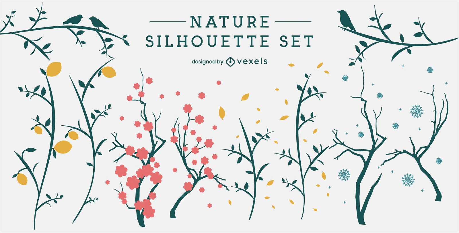 Simple branches and leaves silhouette set