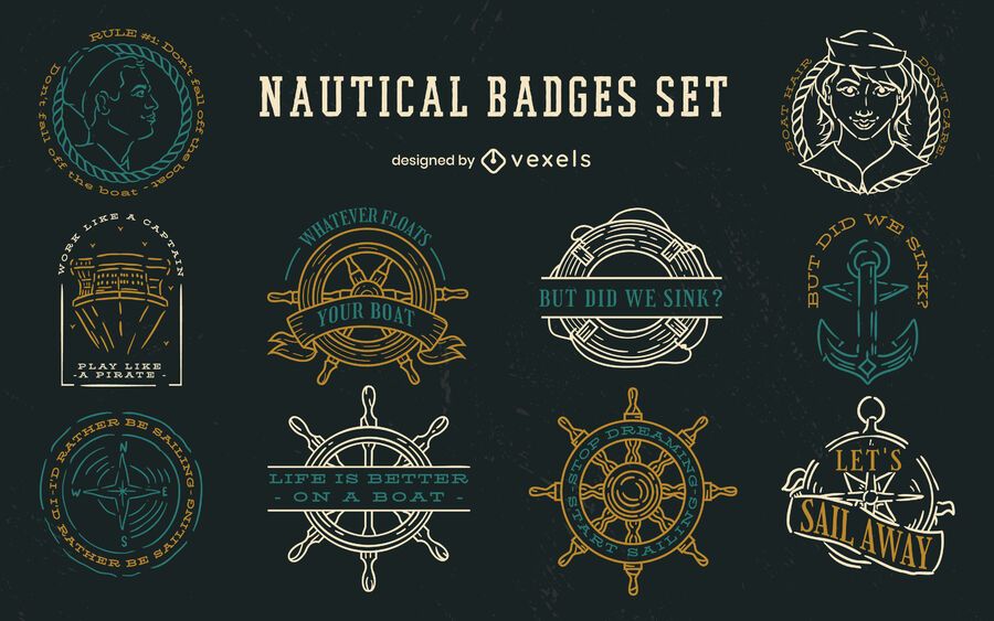 Nautical badges stroke set Nautical badges stroke set