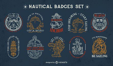Conjunto de emblemas náuticos de traço Conjunto de emblemas náuticos de traço