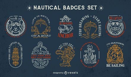 Stroke nautical badges set