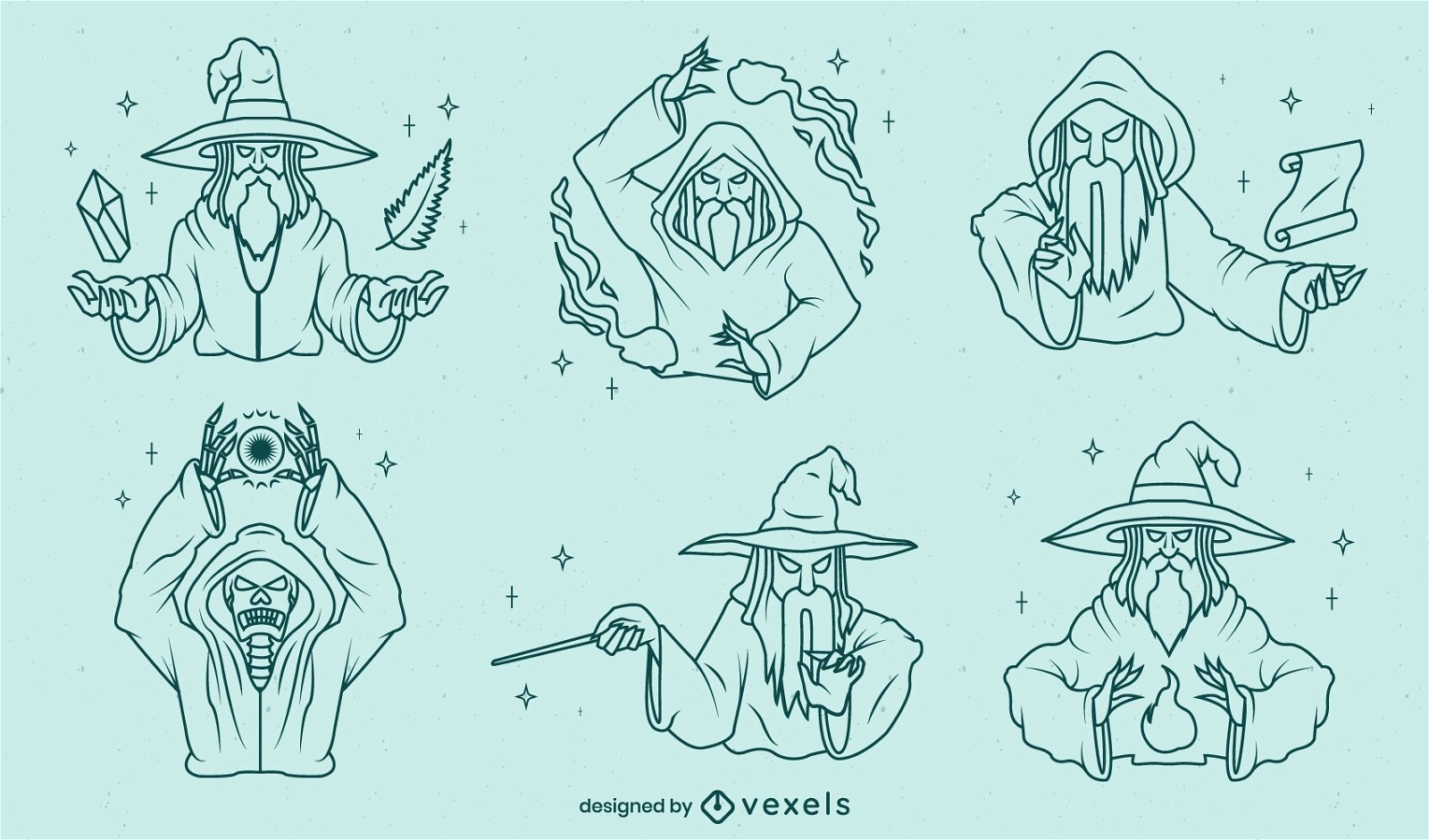 Set of stroke detailed wizards