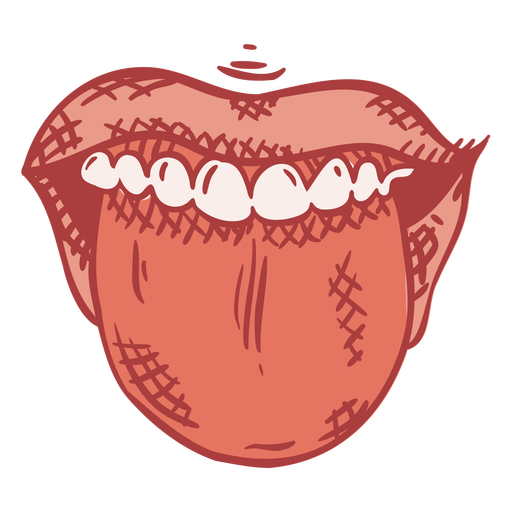 Boca lengua fuera color dibujado a mano
