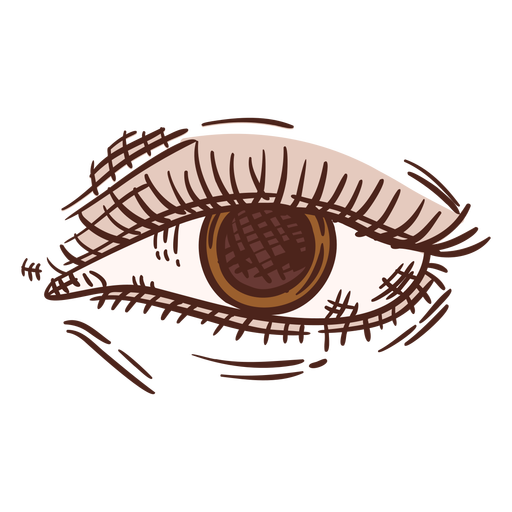 Color de ojos marrón frontal dibujado a mano. Diseño PNG