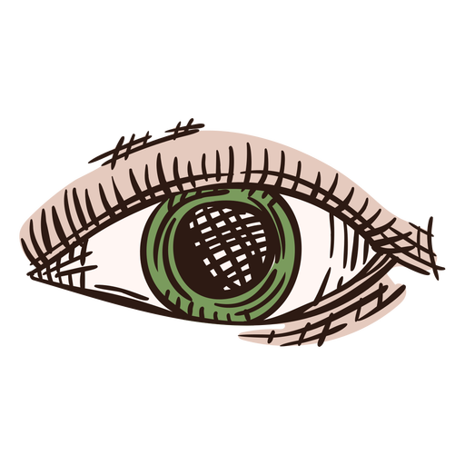 Color de ojos verde frontal dibujado a mano. Diseño PNG