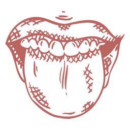 Boca com a língua de fora desenhada à mão Desenho PNG