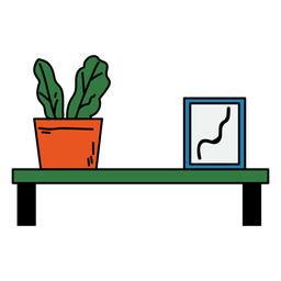 Estante con trazo de color de planta y marco. Diseño PNG