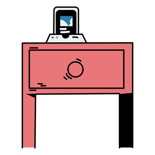 Mesa rosa con trazo de color de reproductor de m?sica. Diseño PNG