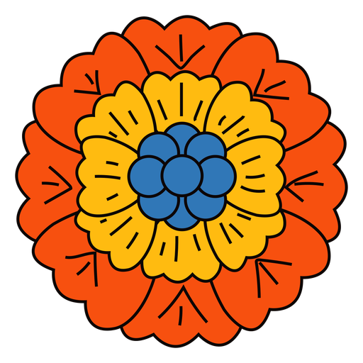 Trazo de color de flor naranja y amarillo. Diseño PNG