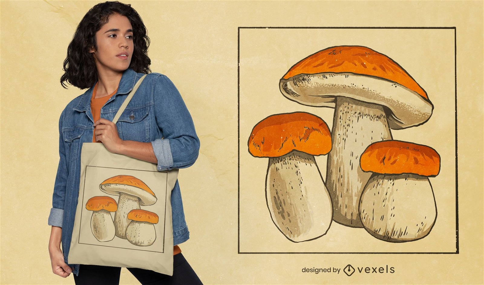 Design de sacola com três cogumelos