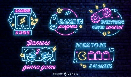 Neon Gaming Badges Set Vector Download