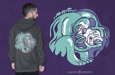 Monster mit Blumenkarikatur-T-Shirt-Design