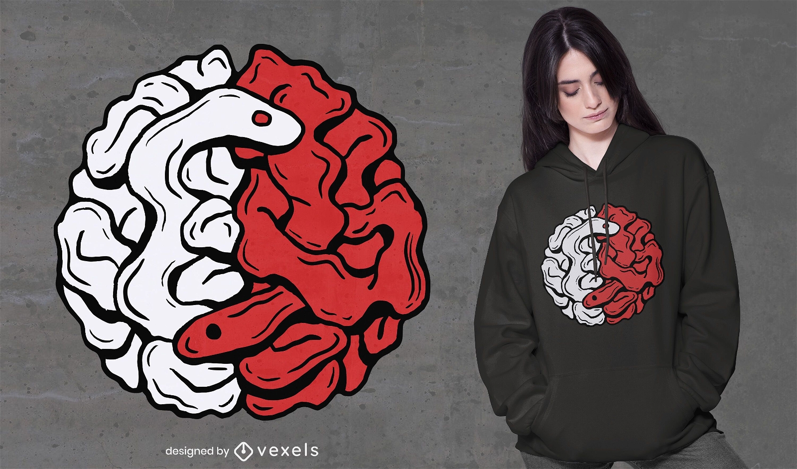 Brain snake yin yang t-shirt design