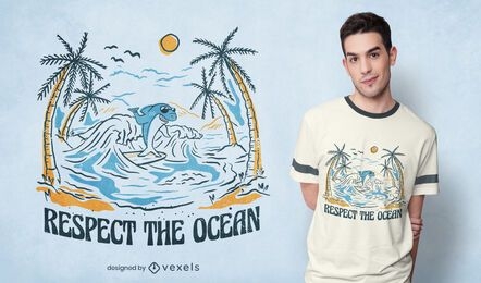 Respect the ocean surfing shark t-shirt design