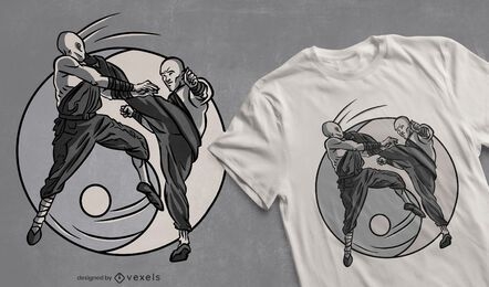 Design de t-shirt dos monges Shaolin lutadores