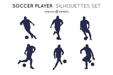 Soccer ball sport players silhouette set