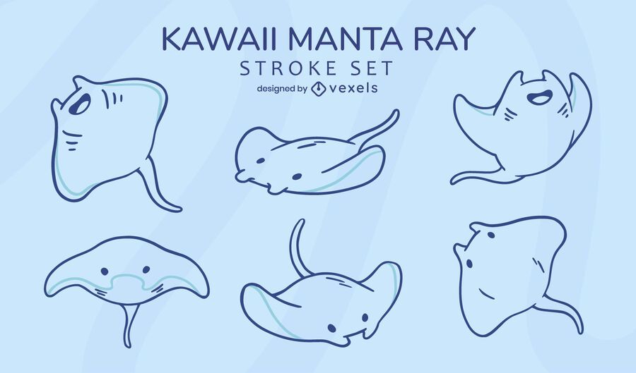 Stingray sea animal kawaii stroke set Stingray sea animal kawaii stroke set