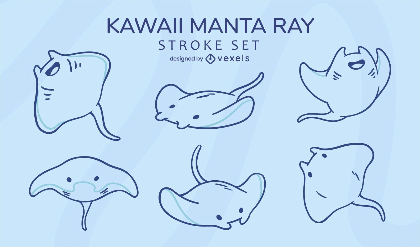 Conjunto de traços de animal marinho kawaii de arraia