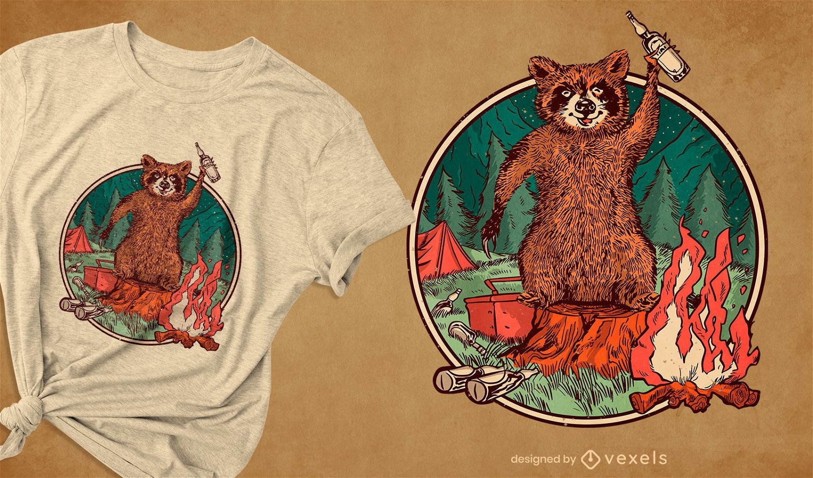 Camping raccoon t-shirt design