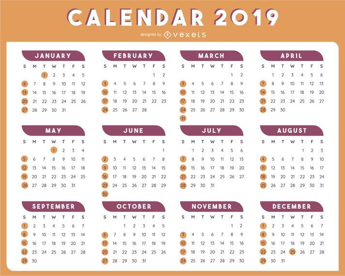 2019 DESIGN DE VETOR DE MODELO DE CALENDÁRIO DE TABELA 2019 DESIGN DE VETOR DE MODELO DE CALENDÁRIO DE TABELA