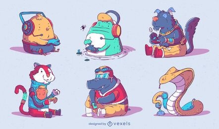 Cute gaming animal characters set