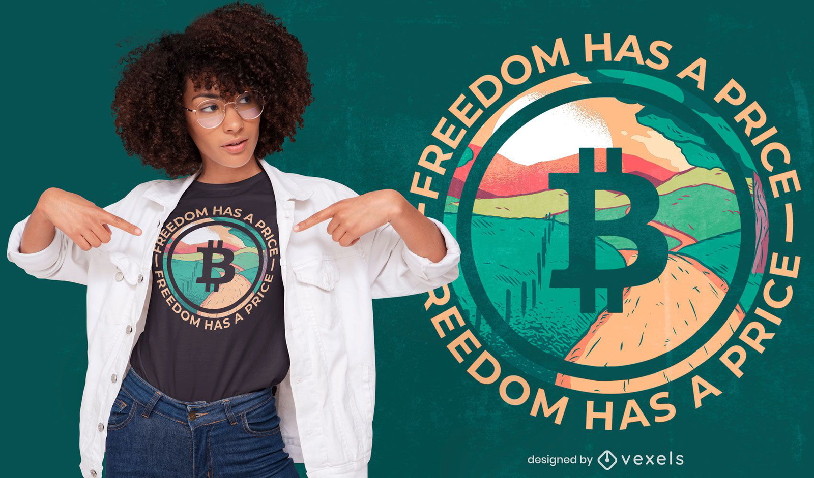 Diseño de camiseta con paisaje de logotipo criptográfico