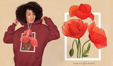 Poppy flowers watercolor t-shirt design