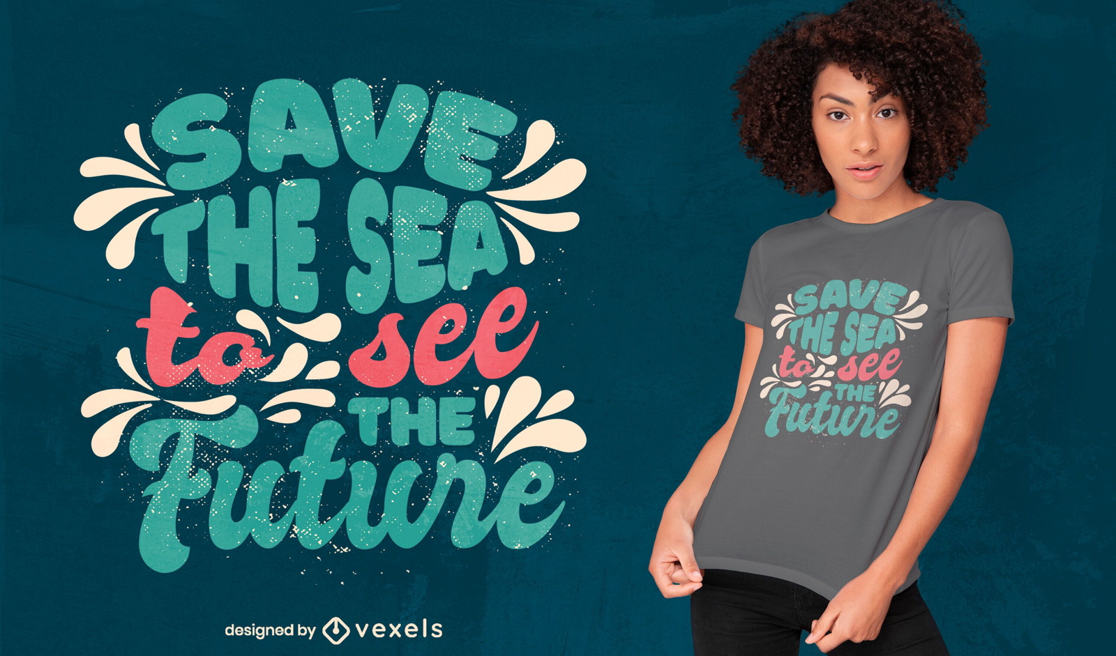 Design de t-shirt com letras salve o mar