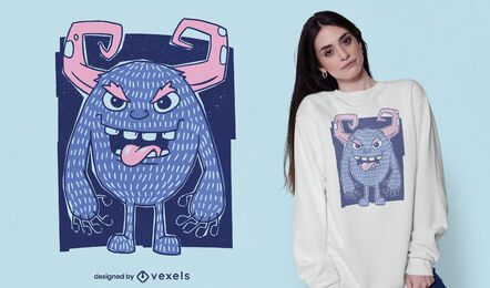 Horned cartoon monster t-shirt design