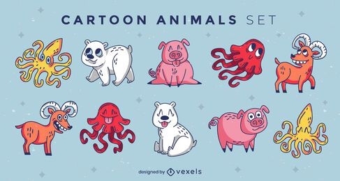 Conjunto de animales divertidos dibujos animados