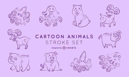 Conjunto de animais de desenho animado