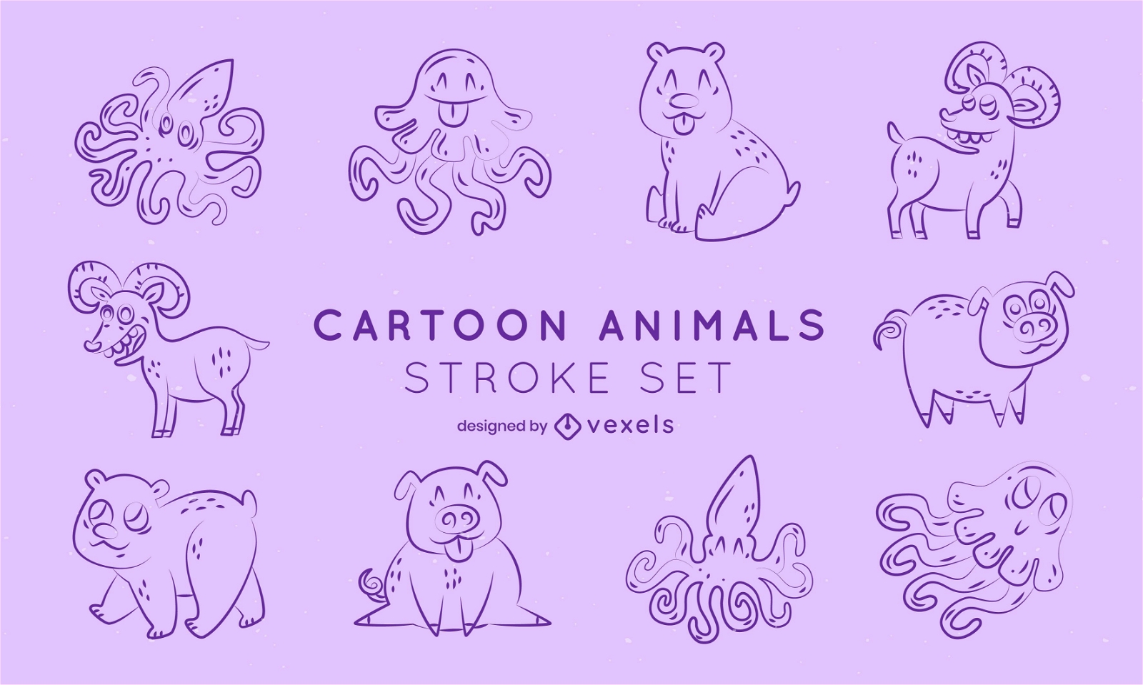 Conjunto de animales de trazo de dibujos animados