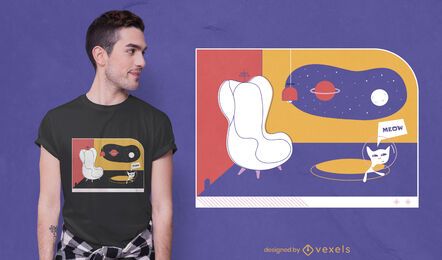 Sala de estar do futuro com design de camiseta de gato