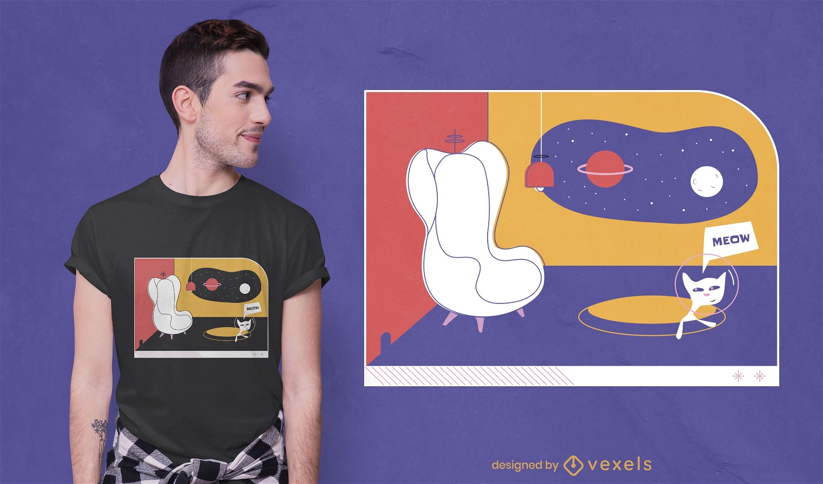 Future living room with cat t-shirt design
