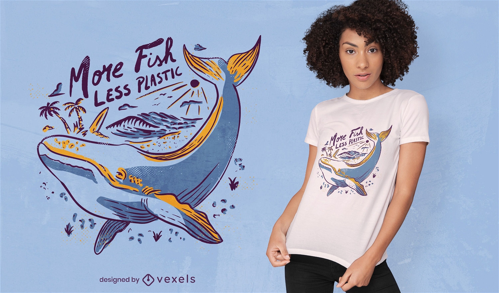 Diseño de camiseta de entorno de dibujo de ballena.