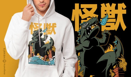 Diseño de camiseta de ataque de monstruo japonés.