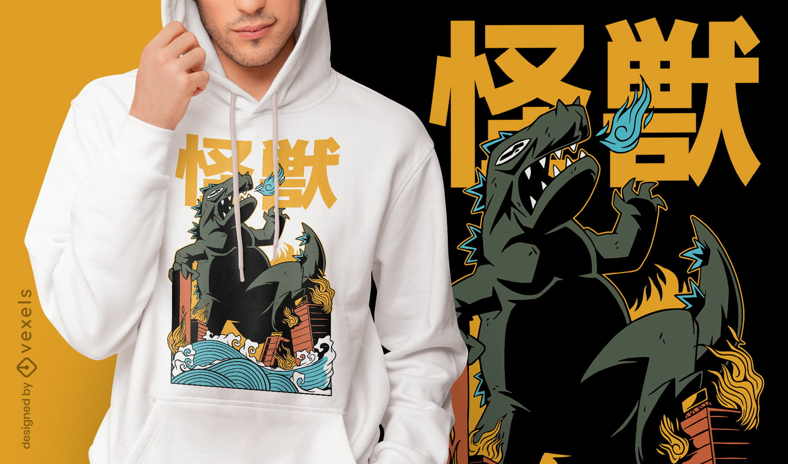 Diseño de camiseta de ataque de monstruo japonés.