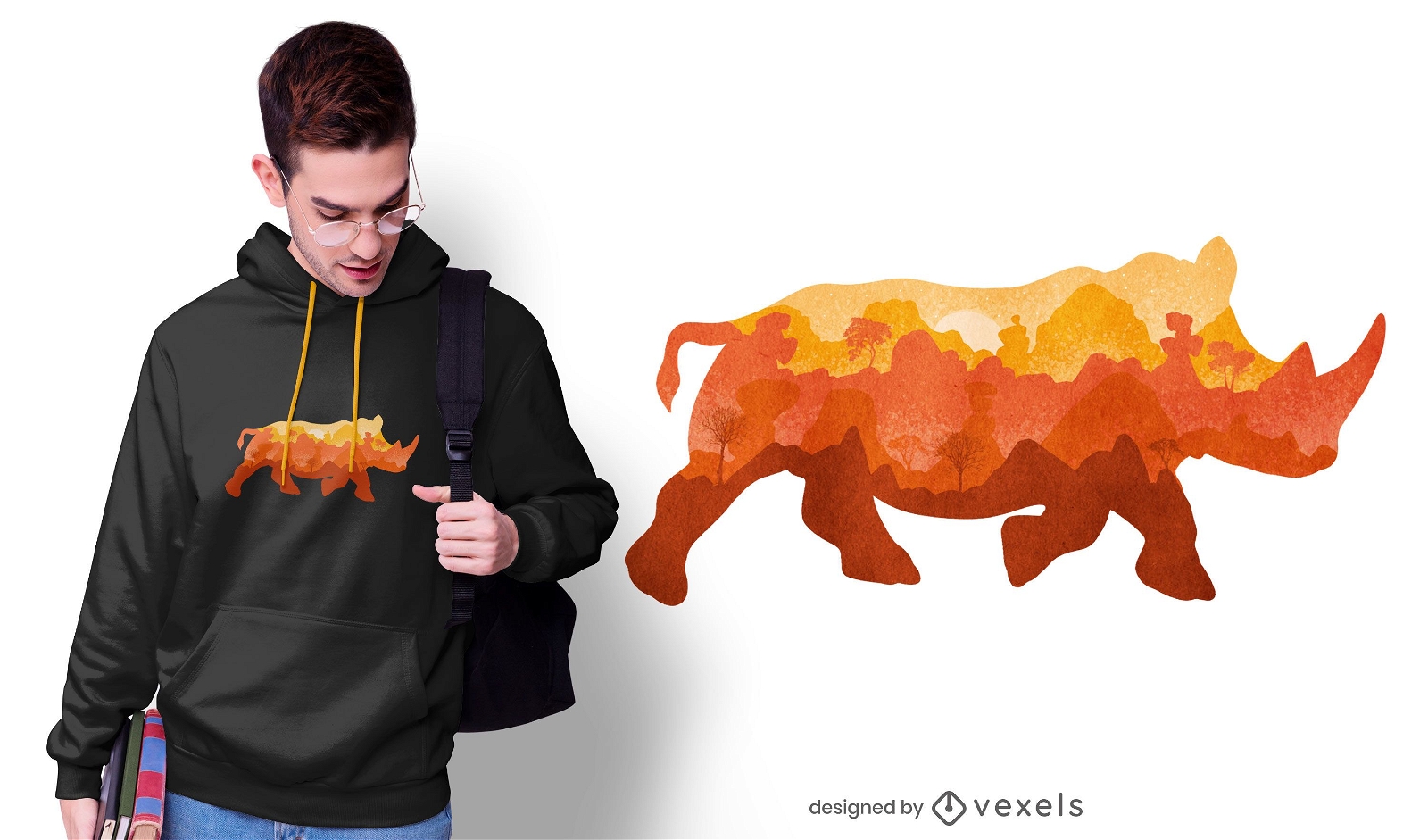 Design de camiseta em aquarela Rhino jungle