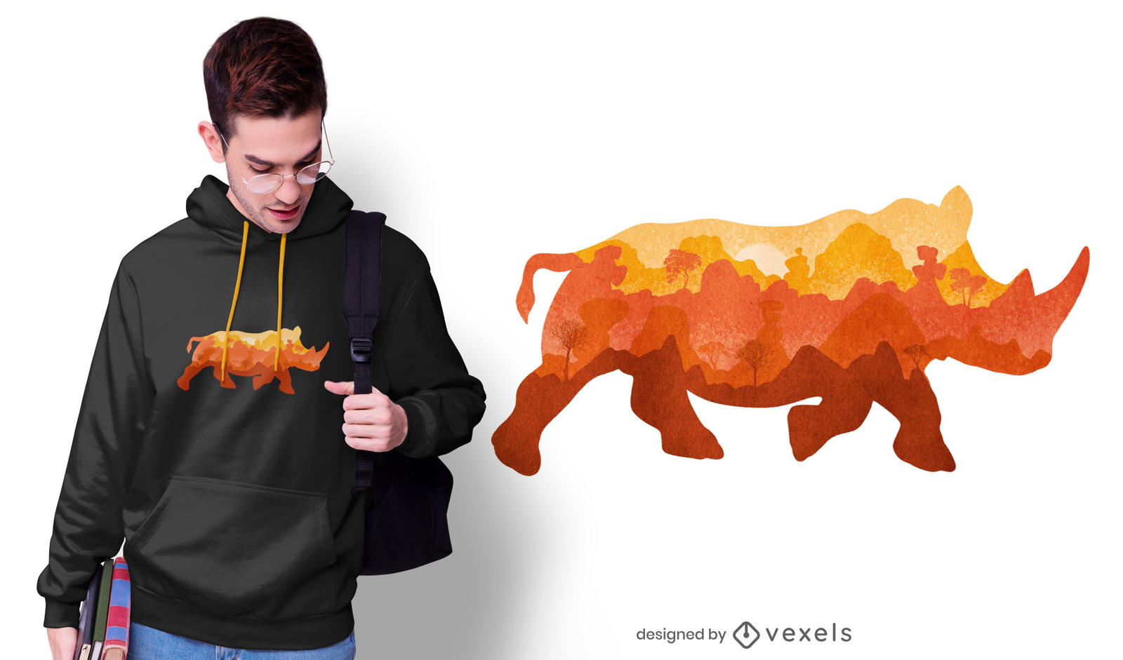 Diseño de camiseta de acuarela de jungla de rinoceronte