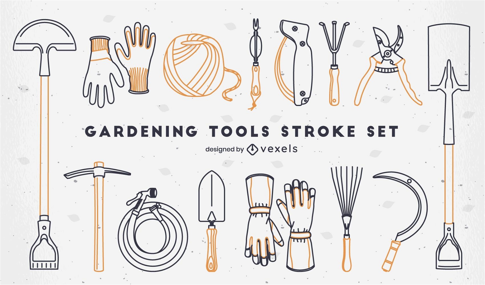 Set of stroke gardening elements