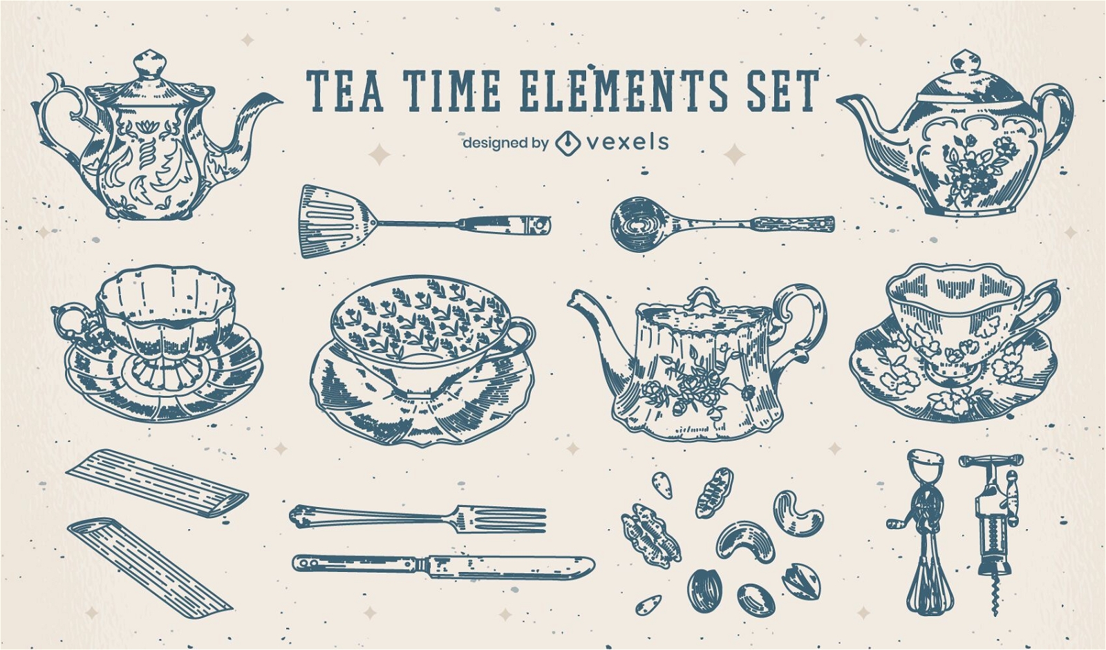 Set von Teezeit-Vintage-Elementen
